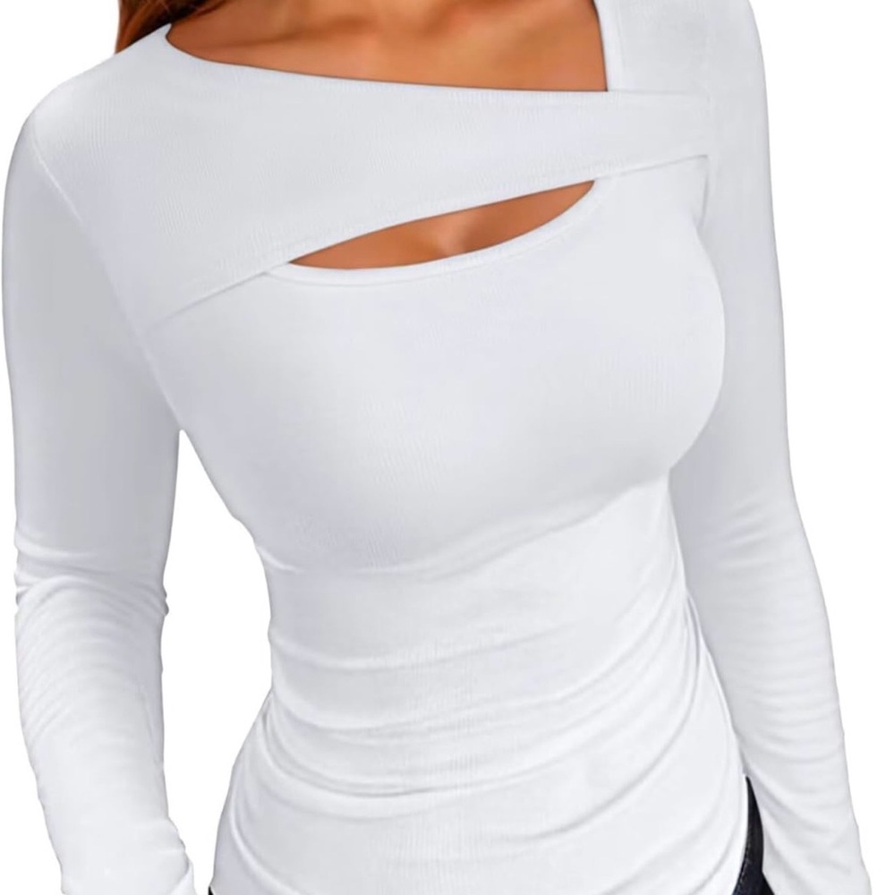 Elegant White Cut-Out Long Sleeve Top